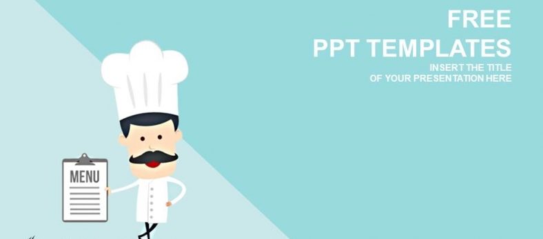 コックさんのイラストがカワイイ 水色背景のパワポテンプレート Cartoon Chef Food Powerpoint Templates おしゃれパワーポイント無料テンプレートおしゃれパワーポイント無料テンプレート