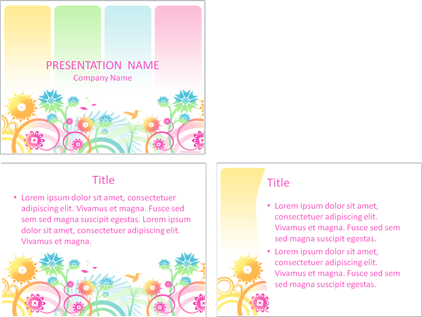 カラフルな花がたくさんあってカワイイパワーポイントテンプレート Colorful Floral Powerpoint Background おしゃれ パワーポイント無料テンプレート