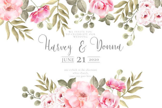 Wedding Invitation With Lovely Watercolor Flowers